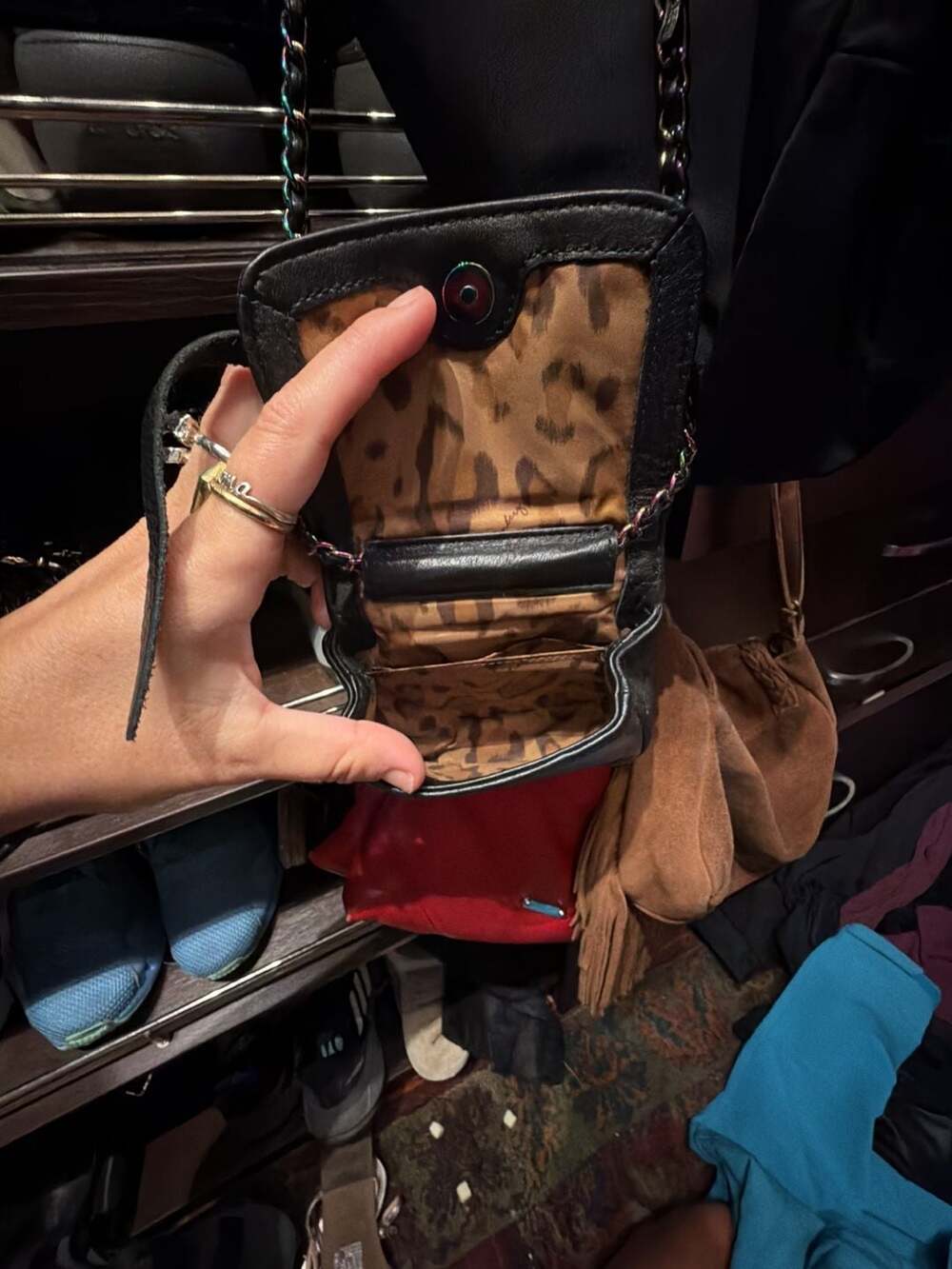 Aimee Kestenberg Black Leather Mini Crossbody Bag with Iridescent Hardware and C - Picture 6 of 6